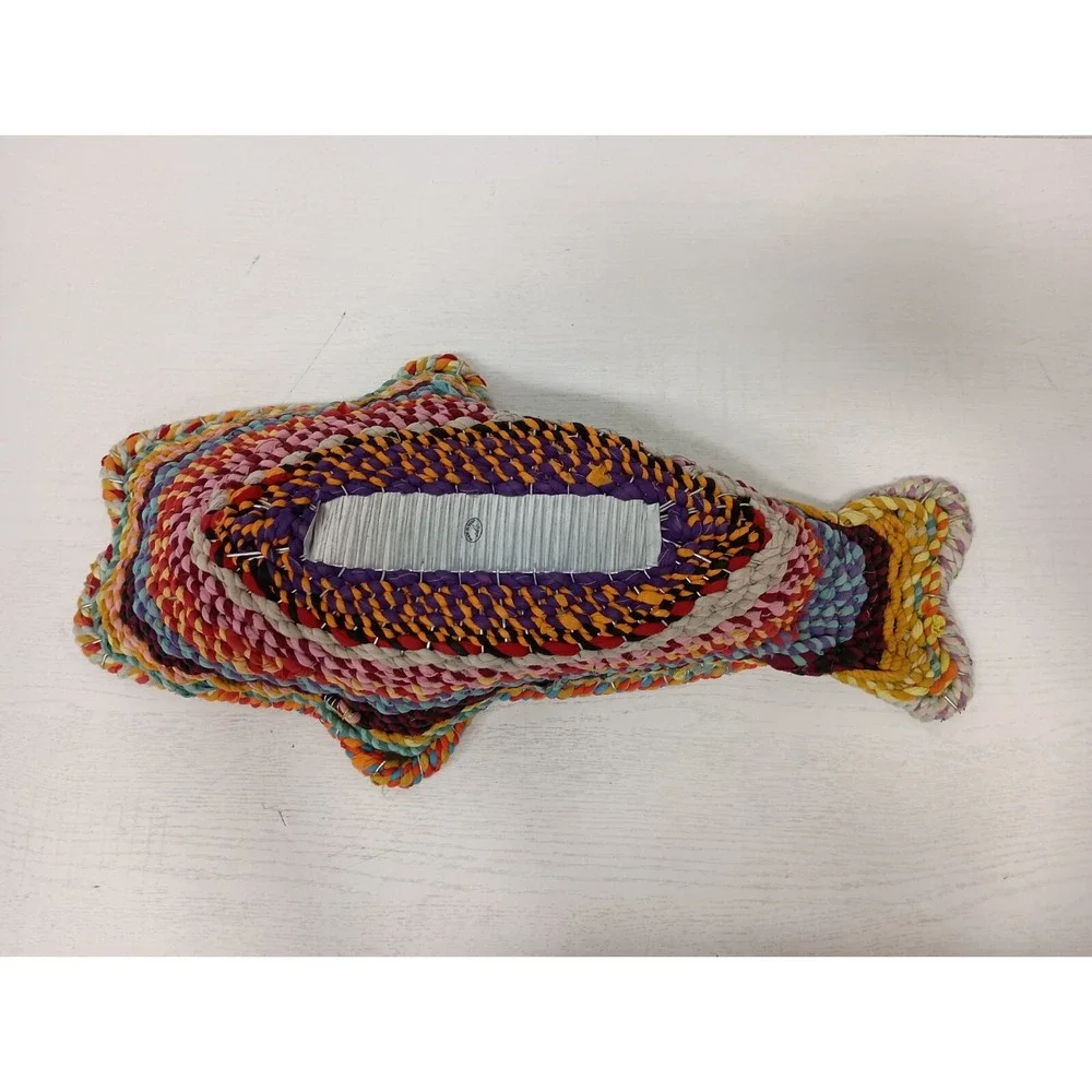 Vintage 1986 Large Fish Shaped Fruit Basket Colorful Hand Crafted Woven BOHO